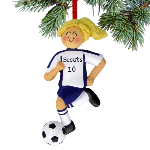 Personalized Soccer Girl Blue Uniform Christmas Ornament