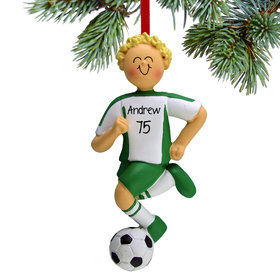 Personalized Soccer Boy Green Uniform Christmas Ornament