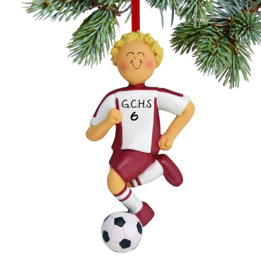 Personalized Soccer Boy Red Uniform Christmas Ornament
