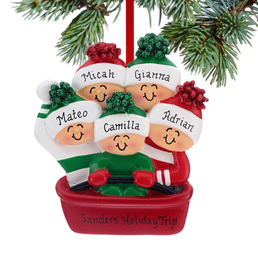 Personalized Sledding Family of 5 Christmas Ornament