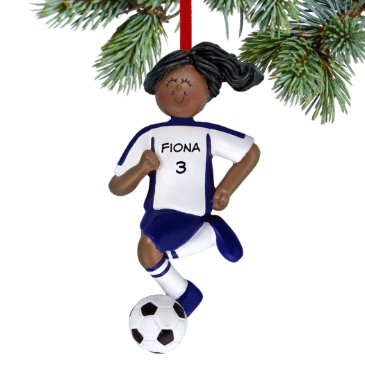 Personalized Soccer Girl Blue Uniform Christmas Ornament