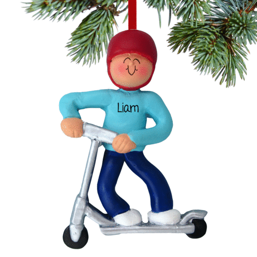 Personalized Silver Scooter Boy Christmas Ornament