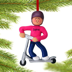 Personalized Silver Scooter Girl Christmas Ornament