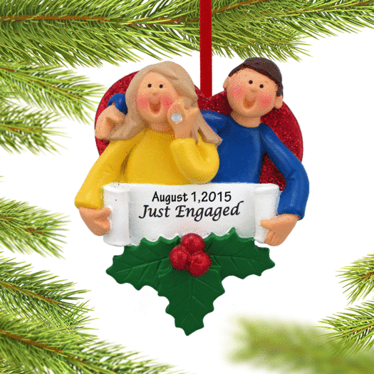 Personalized Engagement Happy Couple Christmas Ornament