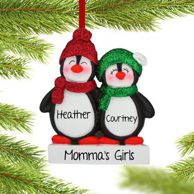 Personalized Glitter Penguin Siblings Christmas Ornament