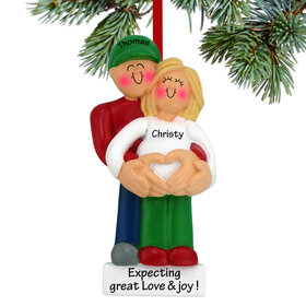 Personalized Pregnancy Couple with Heart Christmas Ornament
