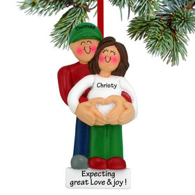 Personalized Pregnancy Couple with Heart Christmas Ornament