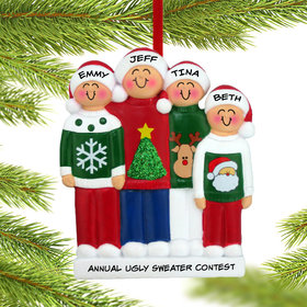 Friends Ugly Sweater Family of 4 Christmas Ornament