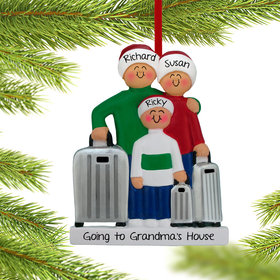 Personalized Traveling Family of 3 Christmas Ornament