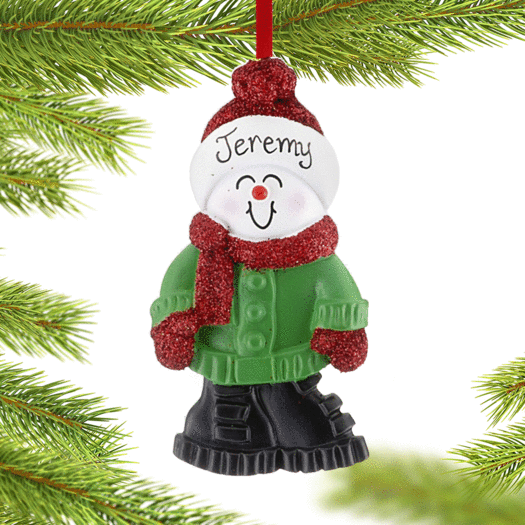 Personalized Snowman in Boots Boy Christmas Ornament