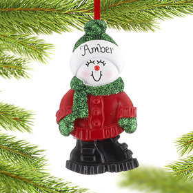 Personalized Snowman in Boots Girl Christmas Ornament