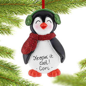 Personalized Penguin in Earmuffs Boy Christmas Ornament