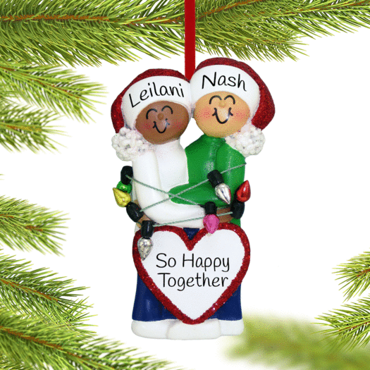 Personalized Mixed Race Christmas Couple (Ethnic/Caucasian) Christmas Ornament