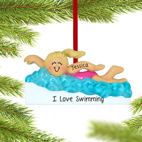 Personalized Learning to Swim Girl Christmas Ornament