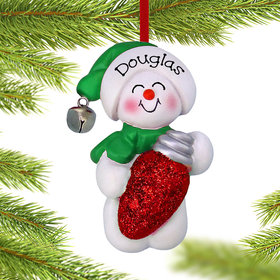 Personalized Snowman with Christmas Light Christmas Ornament