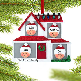 Personalized Family of 4 in House Christmas Ornament