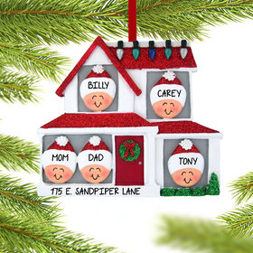 Personalized Family of 5 in House Christmas Ornament