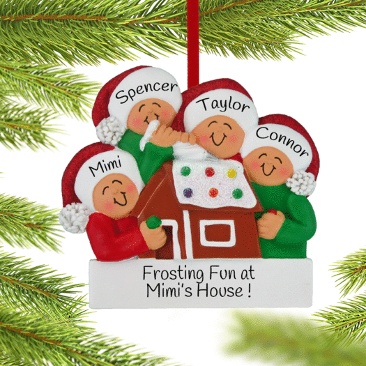 Personalized Making a Gingerbread House Family of 4 Christmas Ornament