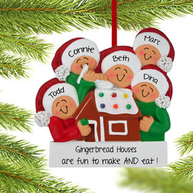 Personalized Making a Gingerbread House Family of 5 Christmas Ornament