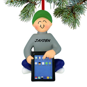 Personalized Boy with Tablet Christmas Ornament