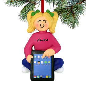 Personalized Girl with Tablet Christmas Ornament