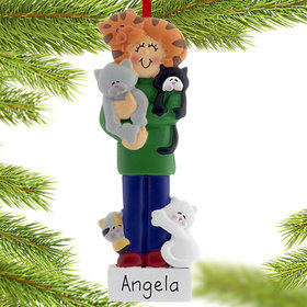 Personalized I Love Cats Female Christmas Ornament