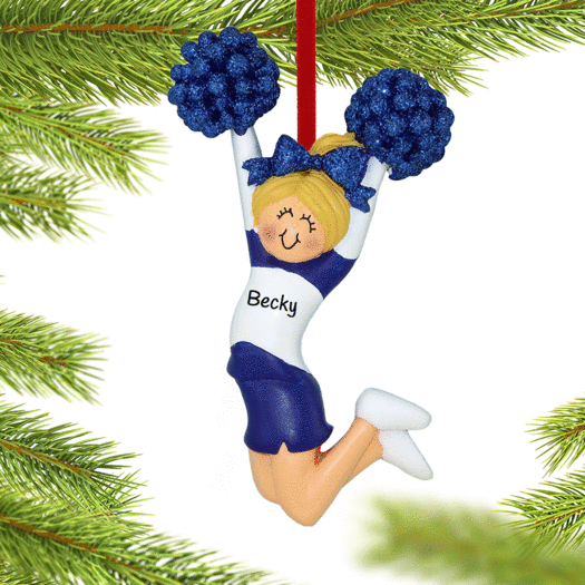 Personalized Cheerleader Blue and White Uniform Christmas Ornament