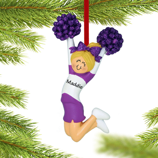 Personalized Cheerleader Purple and White Uniform Christmas Ornament