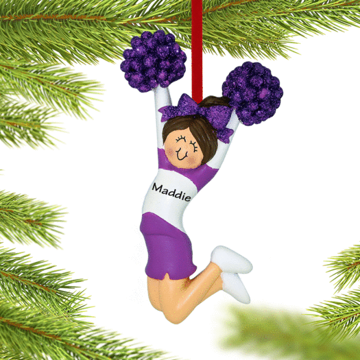 Personalized Cheerleader Purple and White Uniform Christmas Ornament