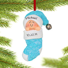 Personalized Baby Boy in Glittered Stocking Christmas Ornament