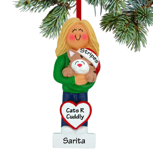 Personalized Cat Lover Girl Christmas Ornament