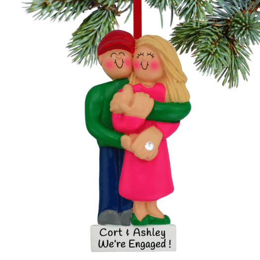 Personalized Engagement Couple Holding Hands Christmas Ornament