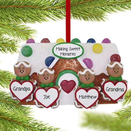 Gingerbread Family of 4 Grandparents Christmas Ornament