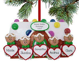 Personalized Gingerbread Family of 5 Family Christmas Ornament