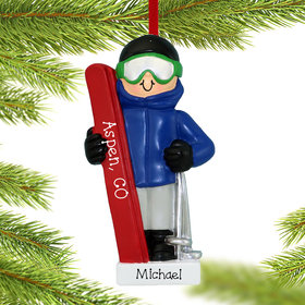 Personalized Skiing Boy Christmas Ornament