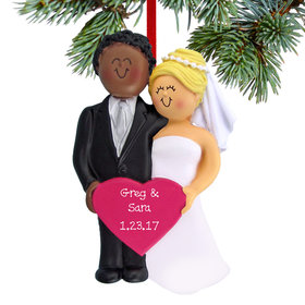 Personalized Bride and Groom Holding A Pink Heart Christmas Ornament
