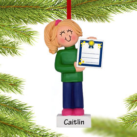 Personalized School Award Girl Christmas Ornament