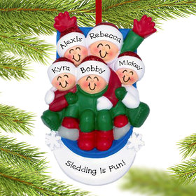 Personalized Family Of 5 Sledding Christmas Ornament