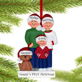 Personalized Family Of 3 With Brown Dog Christmas Ornament
