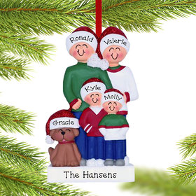 Personalized Family Of 4 With Brown Dog Christmas Ornament
