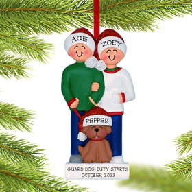Expecting Couple With Brown Dog Christmas Ornament