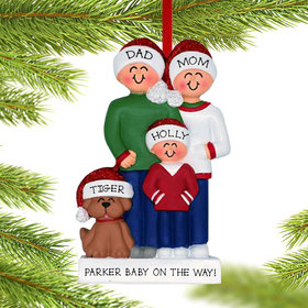 Expecting Family Of 3 With Brown Dog Christmas Ornament