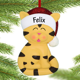 Personalized Tabby Cat With Santa Hat Christmas Ornament