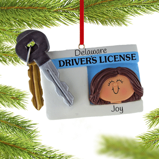 Personalized License with Key Girl Christmas Ornament