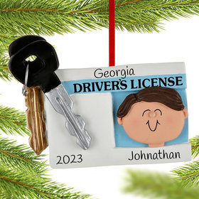 Personalized License with Key Boy Christmas Ornament