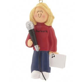 Personalized Singer with Microphone Female Christmas Ornament