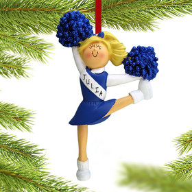 Personalized Cheerleader with Blue Glitter Pom Poms Christmas Ornament