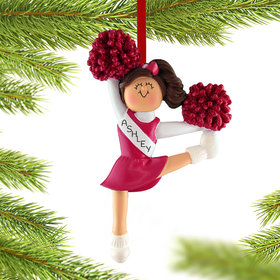 Personalized Cheerleader with Red Glitter Pom Poms Christmas Ornament