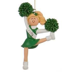 Personalized Cheerleader with Green Glitter Pom Poms Christmas Ornament