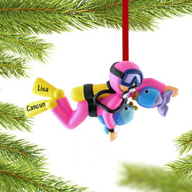Personalized Scuba Diver Female Christmas Ornament